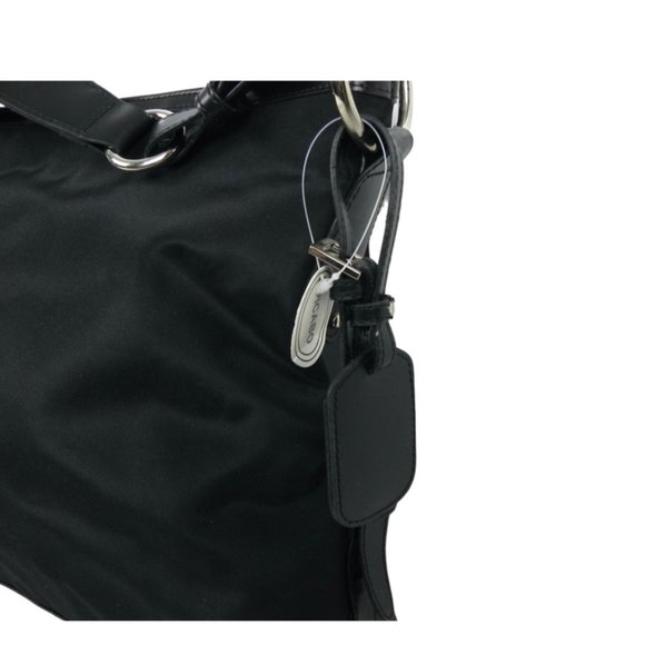 NWT Black Vinyl Tote Bag | Carry-On Black Bag with Silver Hardware - Picture 8 of 10